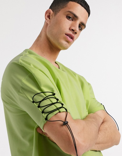 One Above Another t-shirt with pull ties in neon green
