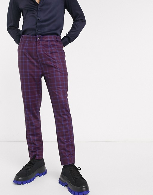 One Above Another tailored trousers in purple check