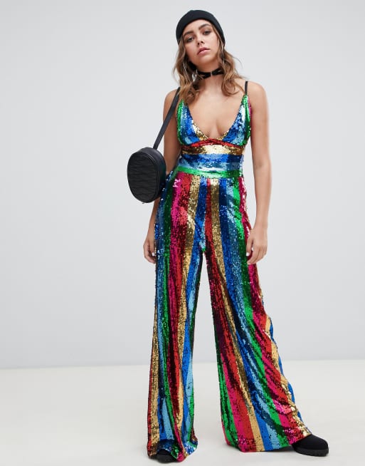 Topshop rainbow store sequin jumpsuit