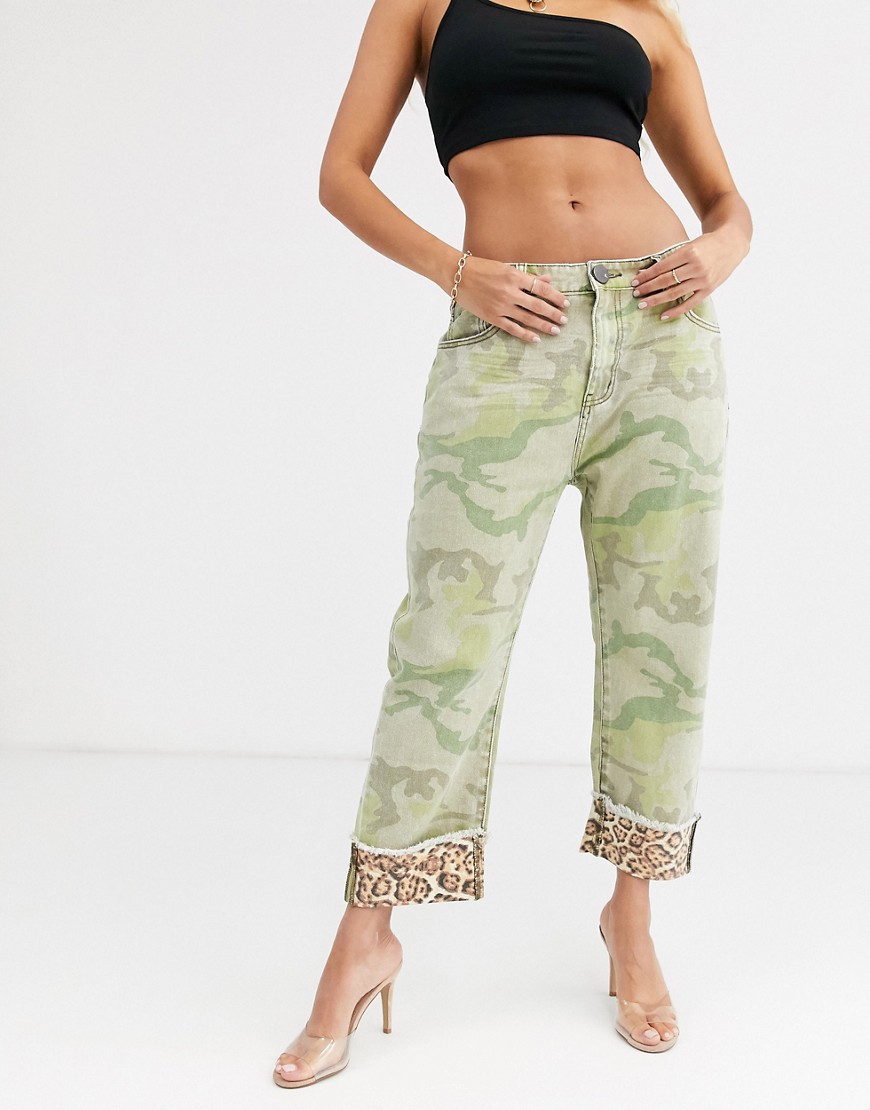 One Teaspoon - Bandits - Jeans met rechte pijpen en camouflagekleur in luipaardprint-Groen