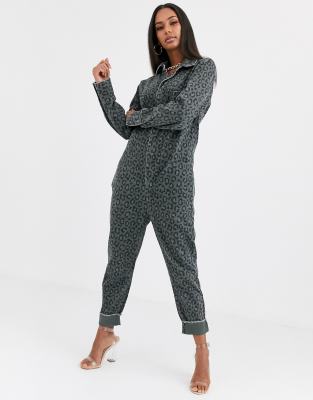 leopard denim jumpsuit