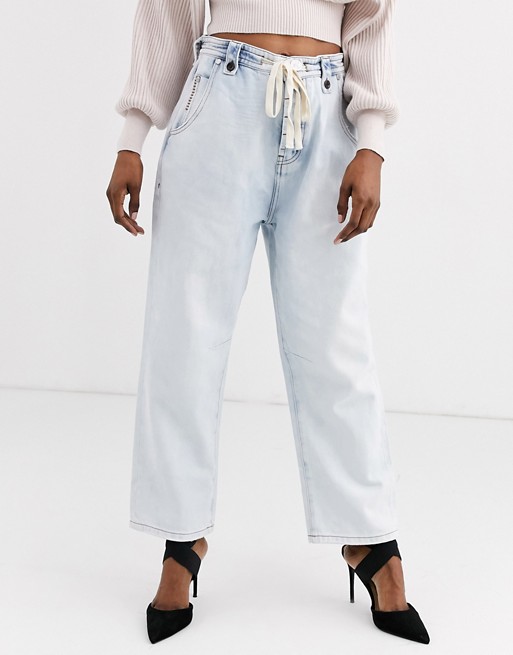 One Teaspoon tie detail relaxed fit bleach out jean