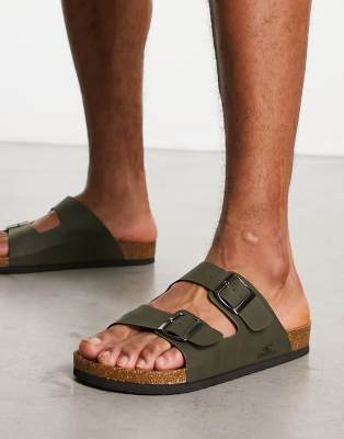Olive Green Double - Strap Slides