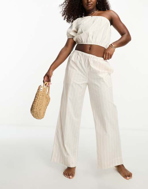 Onia poplin beach pants in cream stripes 