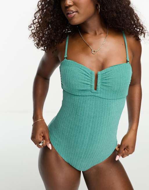 Onia towelling swimsuit with removable straps in green ASOS