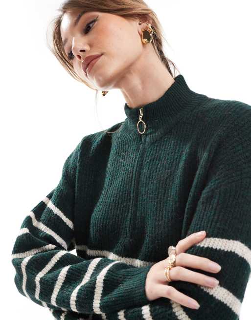 ONLY 1/4 zip jumper in dark green stripe, 3 of 4