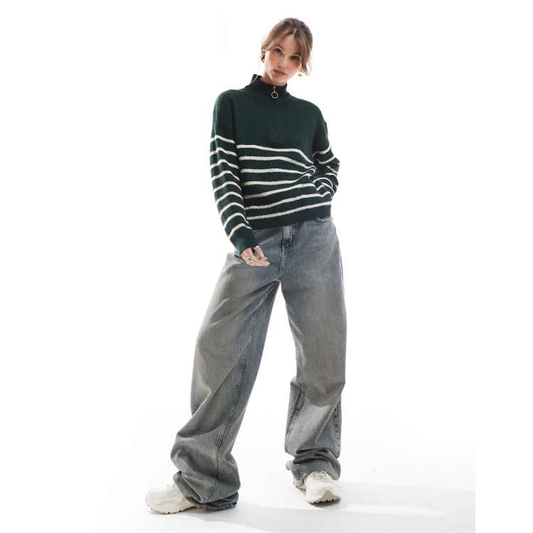 【今季】A&amp;S / Flat line sweater Dark green Abercrombie & Fitch STRIPE ESSENTIAL CREW SWEATER - Jumper - green