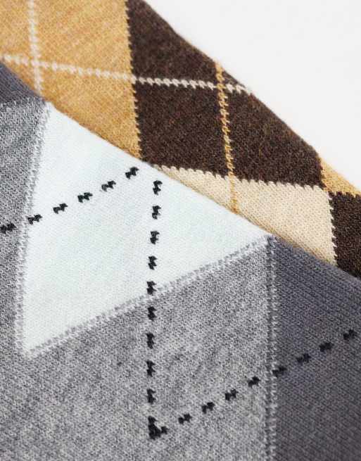 ONLY 2-pack argyle socks in brown & gray, 2 of 3