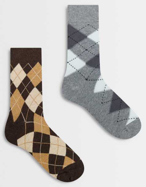 ONLY 2-pack argyle socks in brown & grey - view 1