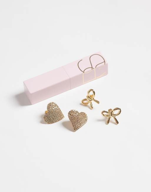 ONLY 2-pack bow & heart earrings in silver, 2 of 4