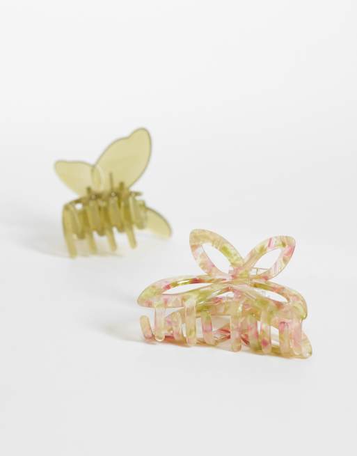 ONLY 2-pack butterfly hair clip in green & pink, 2 of 3