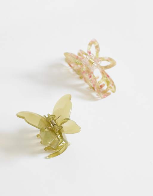 ONLY 2-pack butterfly hair clip in green & pink, 3 of 3