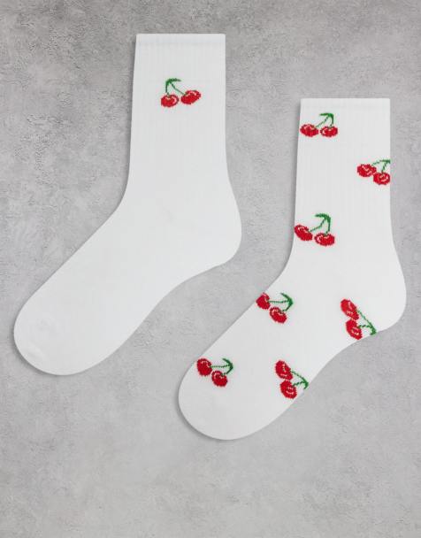 ONLY 2-pack cherry embroidery socks in white - view 1