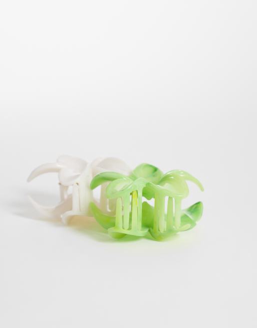 ONLY 2-pack flower hair clip in white & green, 2 of 3