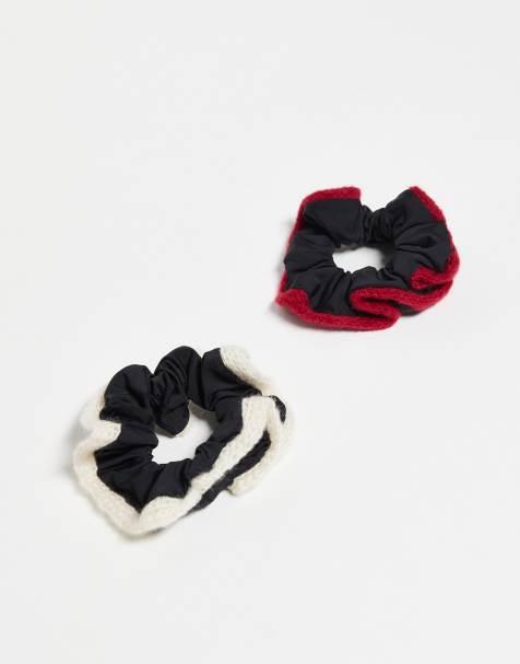 ONLY 2-pack knit scrunchies in white & red - view 1