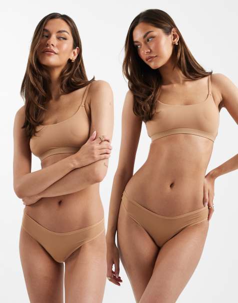 ONLY 2 pack lingerie thongs in beige - view 1