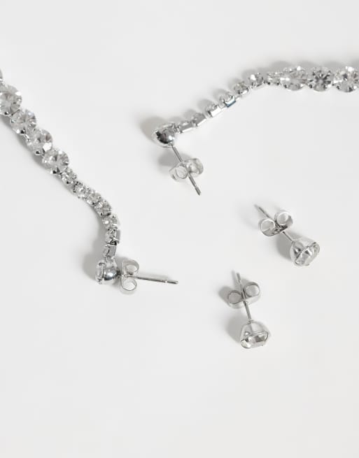 ONLY 2-pack long drop earrings in silver with studs, 4 of 4