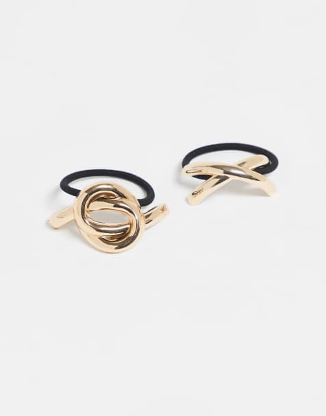 ONLY 2-pack metal knot cuff hair ties in gold - view 1