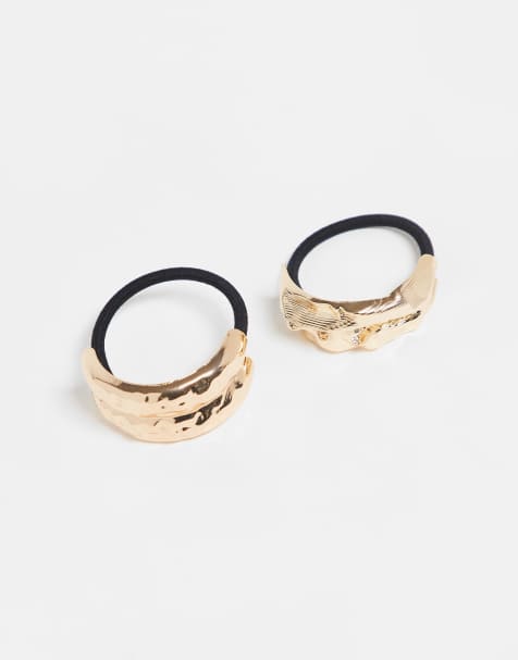 ONLY 2-pack metal-textured cuff hair ties in gold - view 1