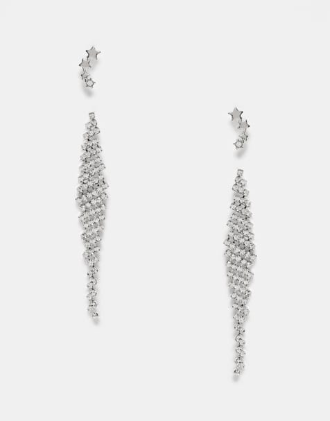 ONLY 2-pack rhinestone earring in silver - view 1