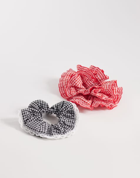 ONLY 2-pack scrunchies in black & red gingham - view 1