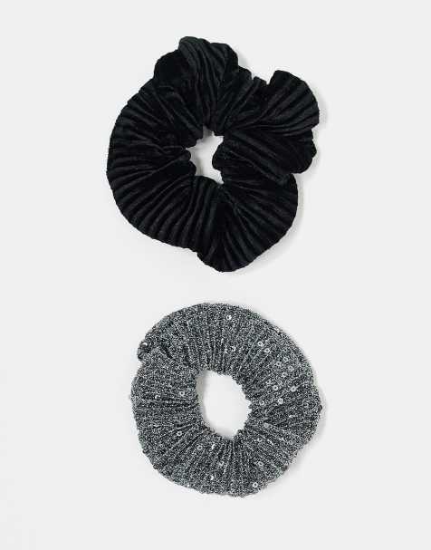 ONLY 2-pack scrunchies in black & silver glitter - view 1