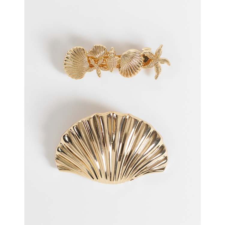 ONLY 2-pack seashell hairclips in gold | ASOS