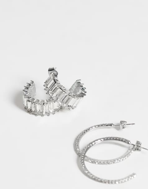 ONLY 2-pack small rhinestone hoop earrings in silver - view 1