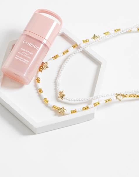 ONLY 2-pack starfish beaded necklaces in white and gold - view 1