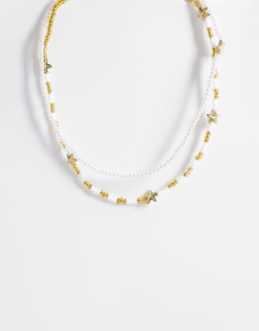 ONLY 2-pack starfish beaded necklaces in white and gold, 2 of 4