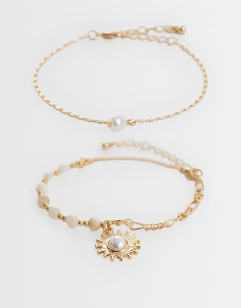 ONLY 2-pack sun and pearl bracelet in gold - view 1