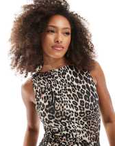 ASOS DESIGN slinky 90's boat neck strappy top in leopard print