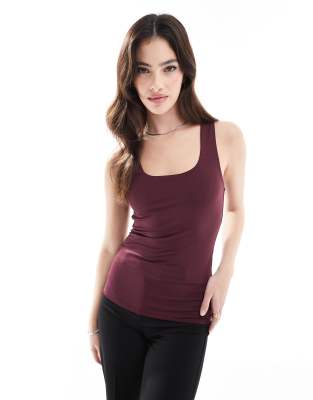 2 way square neck top in burgundy-Brown