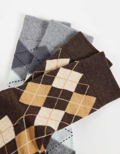 ONLY 2er-Pack Argyle-Socken in Braun und Grau, 3 von 3