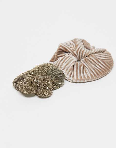 ONLY – 2er-Pack Haargummis in Cremeweiß und mit goldfarbenen Pailletten - view 1