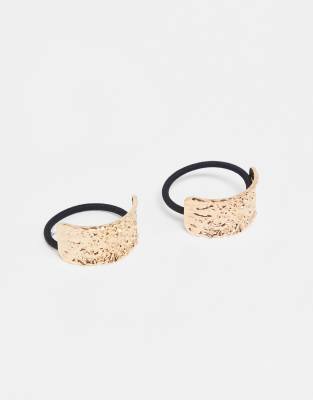 ONLY - 2er-Pack Haargummis mit strukturierter, goldfarbener Metallverzierung