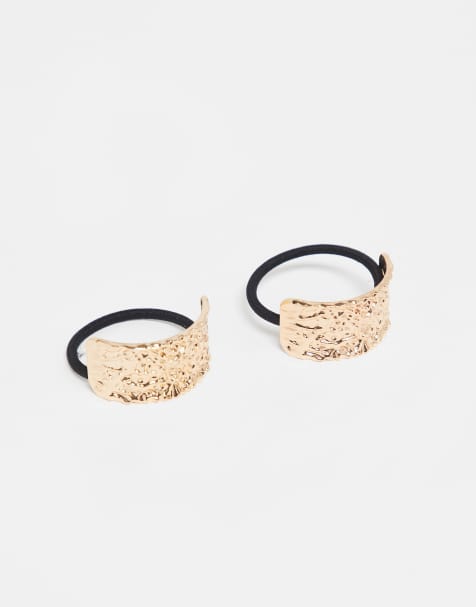 ONLY – 2er-Pack Haargummis mit strukturierter, goldfarbener Metallverzierung - view 1