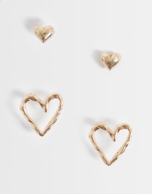 ONLY - 2er-Pack herzförmige Ohrringe in Gold-Optik-Goldfarben