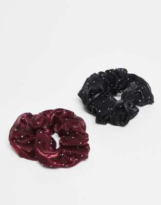 ONLY - 2er-Pack Scrunchies in Schwarz und Burgunderrot mit Strass