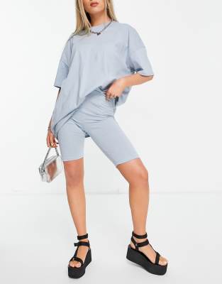 Only - 2er-Set - Oversize-T-Shirt und kurze Leggings in Blau