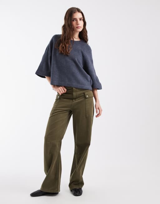ONLY 3/4 pullover knit jumper in navy, 2 of 4