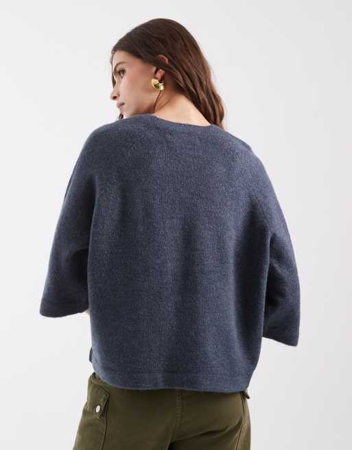 ONLY 3/4 pullover knit jumper in navy, 4 of 4