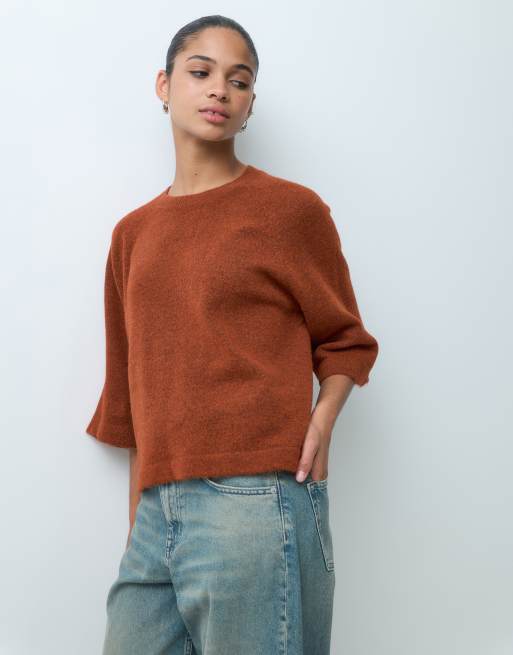 ONLY 3/4 pullover knit jumper in rust, 2 of 5