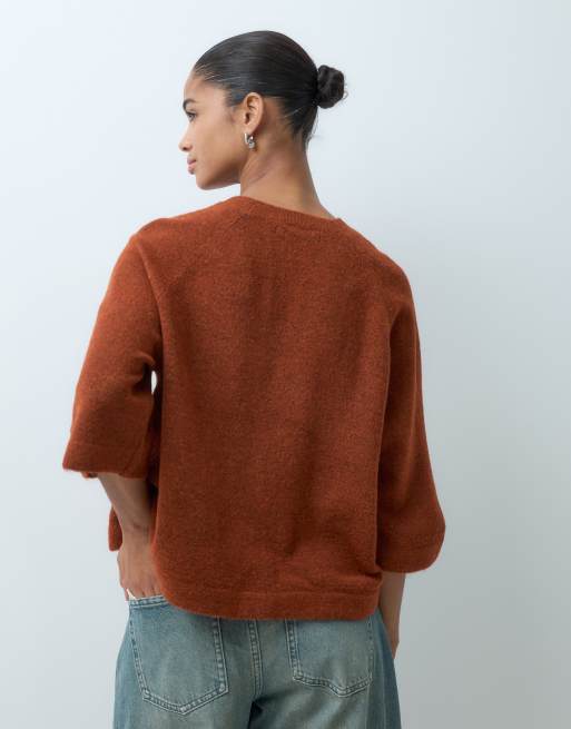 ONLY 3/4 pullover knit jumper in rust, 3 of 5