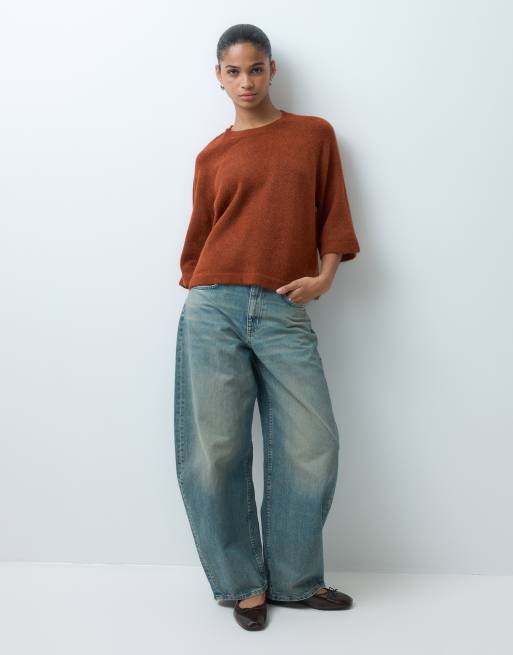ONLY 3/4 pullover knit jumper in rust, 4 of 5