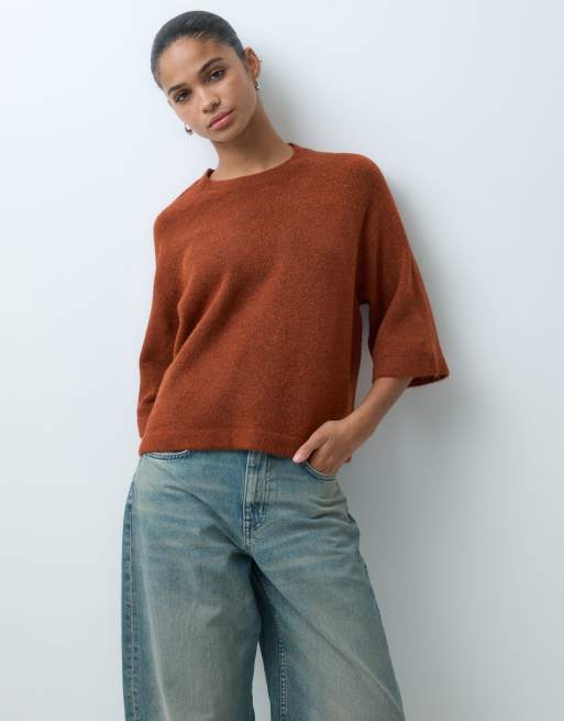 ONLY 3/4 pullover knit jumper in rust, 5 of 5