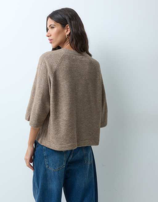 ONLY 3/4 pullover knit jumper in taupe, 3 of 4