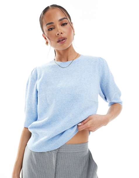 ONLY 3/4 sleeve knitted jumper in light blue - view 1
