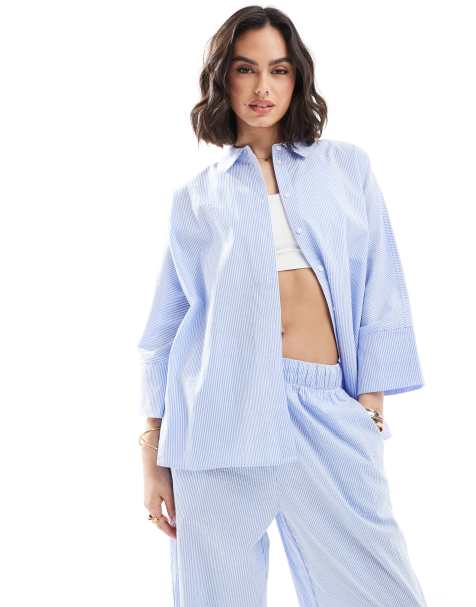 ONLY 3/4 sleeve shirt in blue stripes (part of a set) - view 1