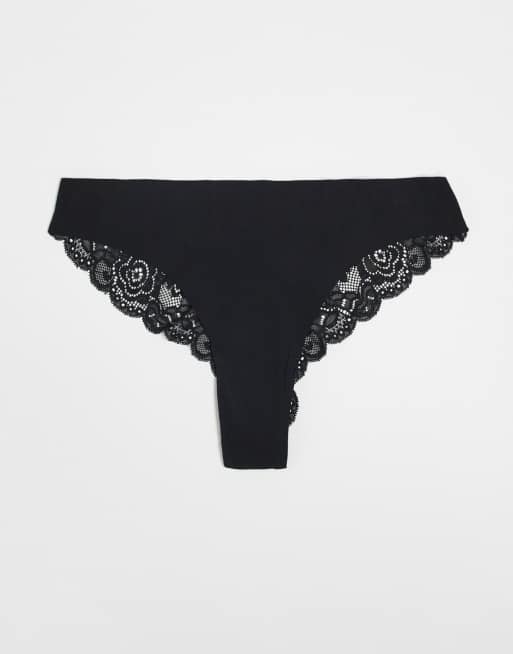 ONLY 3 pack brazilian briefs with lace detail in black, 2 of 3